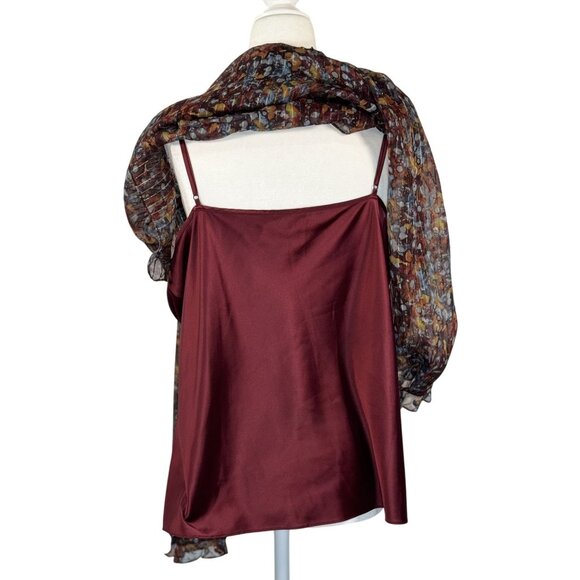 Lafayette 148 New York Sz L Womens Floral Summer Set Sheer Blouse Satin Camisole - Picture 7 of 12